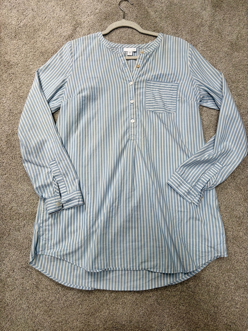 J. Jill Light Blue and White Striped Long-Sleeve